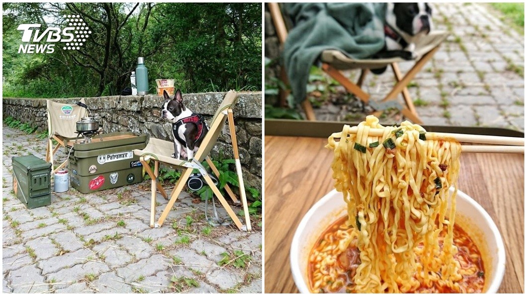 山友蔡騰達日前帶著愛犬到塔塔加園區停車場時，當時煮著泡麵吃的他，突然驚喜遇見神秘嬌客。（圖／網友蔡騰達授權提供）