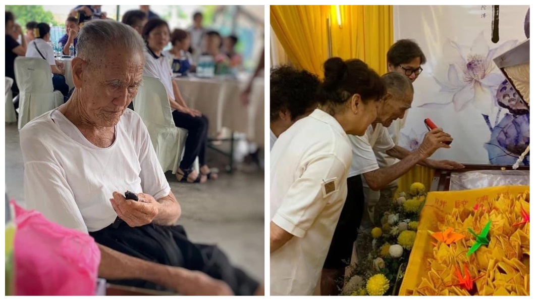 馬來西亞1名94歲老翁，與他結縭78年的93歲愛妻過世了，眼睛不好的他為了要看清愛妻的最後一面，還自備手電筒只為好好地看看他。（圖／翻攝自臉書）