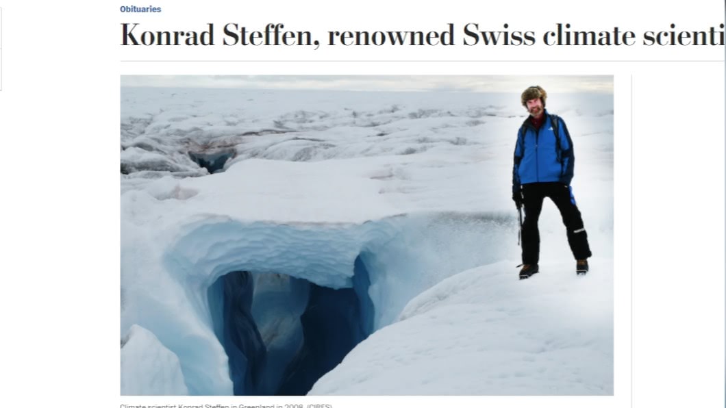 康拉德·史蒂芬（Konrad Steffen）於8/8失足墜落冰層身亡。（圖／翻攝自華盛頓郵報）