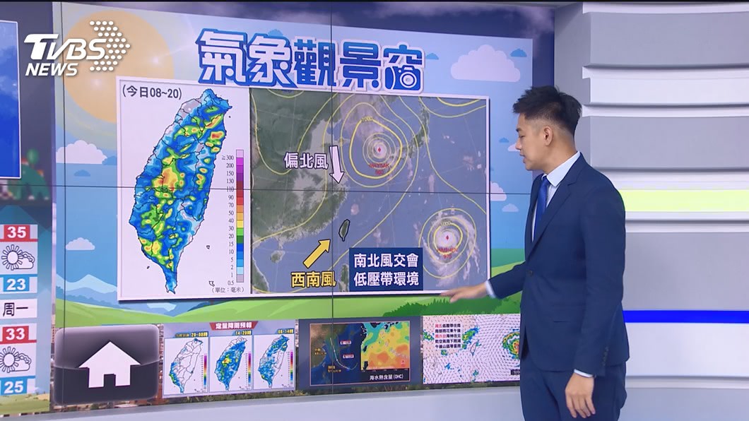 Photo/TVBS Go out with an umbrella!  The low pressure zone affects the whole Taiwan with rain, strong coastal wind and waves