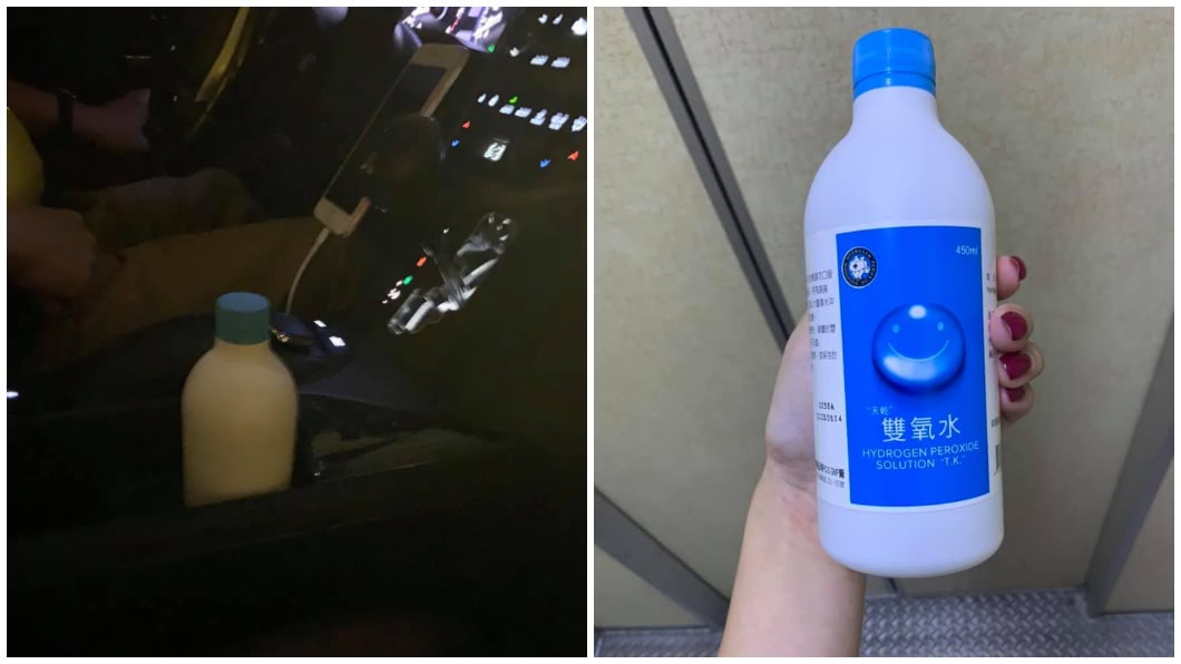 一名女網友分享，日前跟母親外出買東西時，在車上感到口渴想喝飲料，卻險些喝下雙氧水。（圖／翻攝自爆笑2公社）