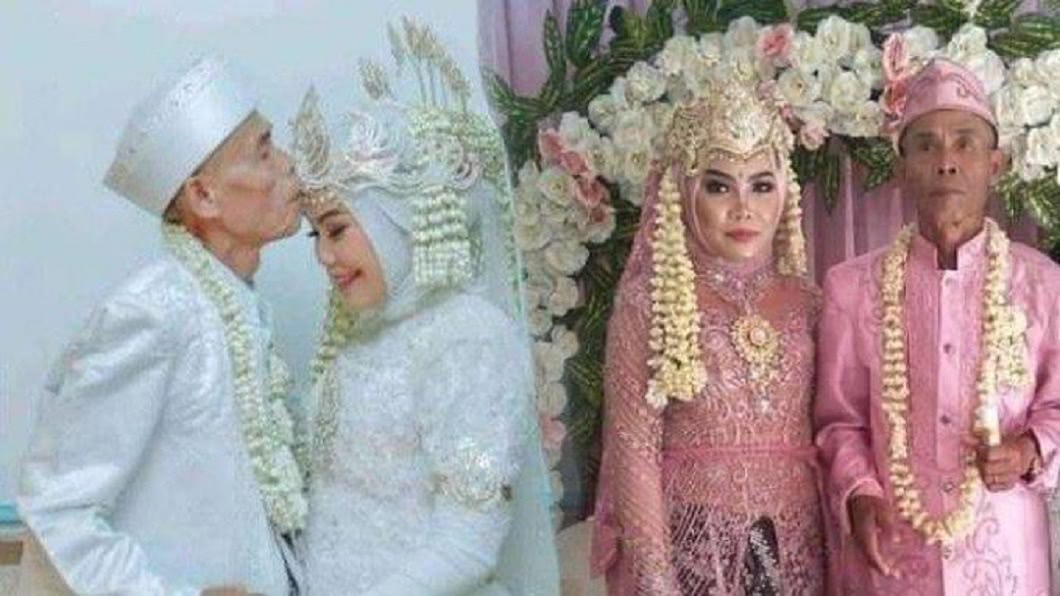 印尼一名78歲老翁上月初娶了17歲嫩妻，在當時引發轟動。（圖／翻攝自推特）
