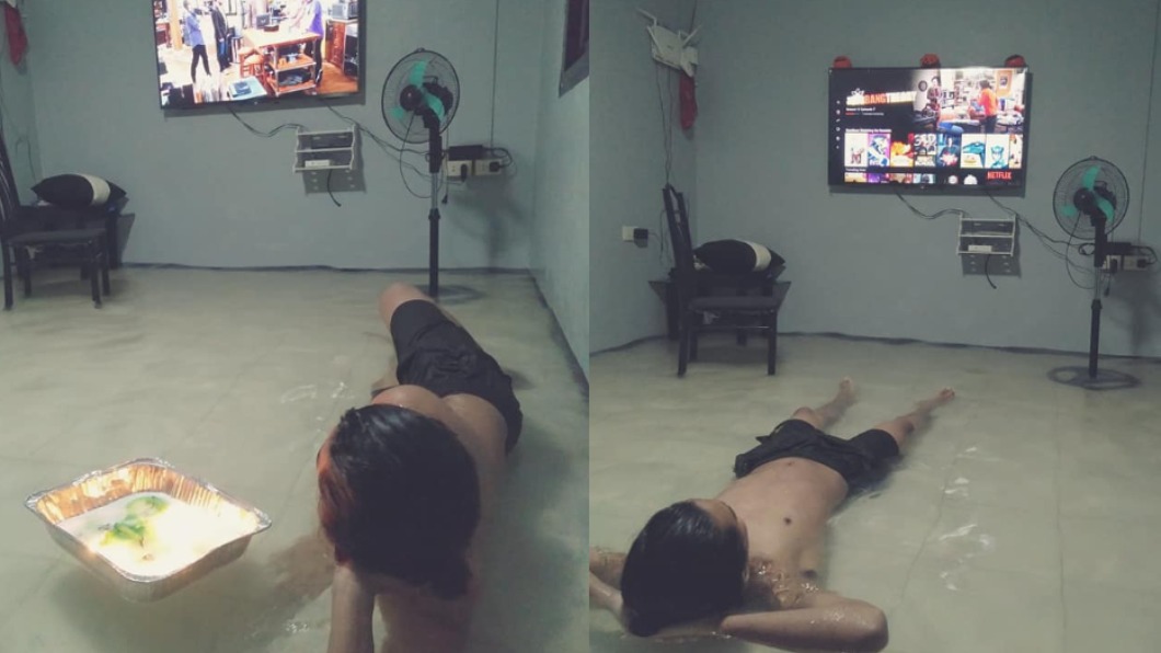 男子趁淹水將家中打造成泳池。（圖／翻攝自Victor Jose Tadia臉書）