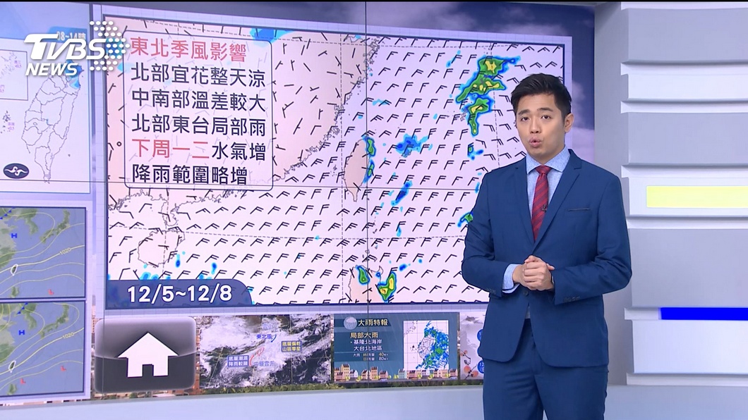 Photo/TVBS The coldest morning!  The northeast monsoon is strong, the north is wet and cold, the south is slightly cool, and the north is rain