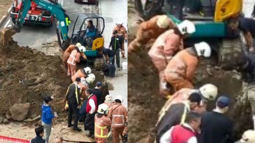 新竹工人遭土堆掩埋。（圖／翻攝自新竹爆料公社）