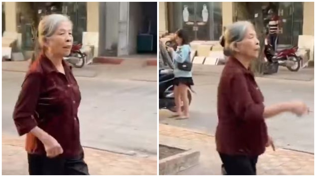 越南一名80多歲的阿嬤得知90歲的丈夫外遇，前往抓姦當街破口大罵。（合成圖／翻攝自臉書）