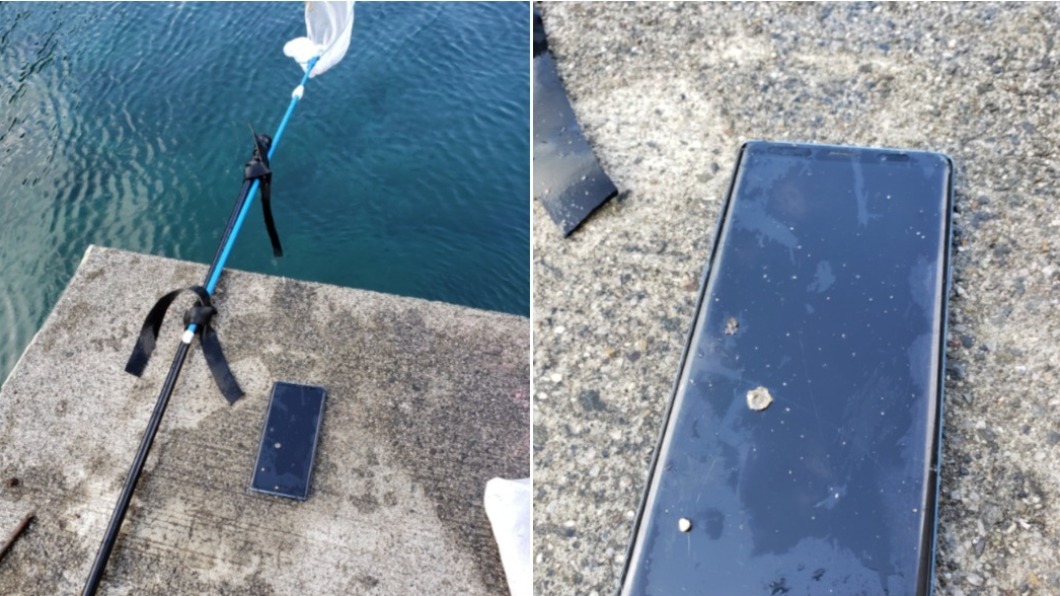 男子奇蹟似地撈回2週前掉進海裡的手機。（圖／翻攝自推特／@kartar308）