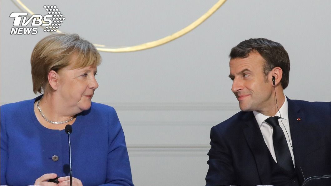 德國總理梅克爾與法國總統馬克洪祝賀拜登。（圖／達志影像路透社）