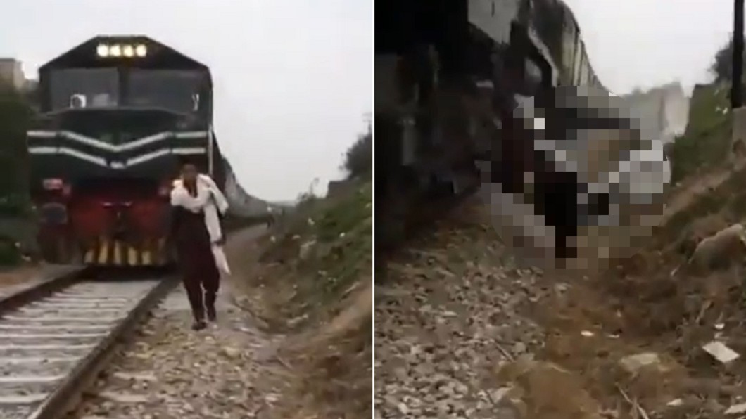 男子遭火車撞噴慘死。（合成圖／翻攝自Malik Ali Raza推特）