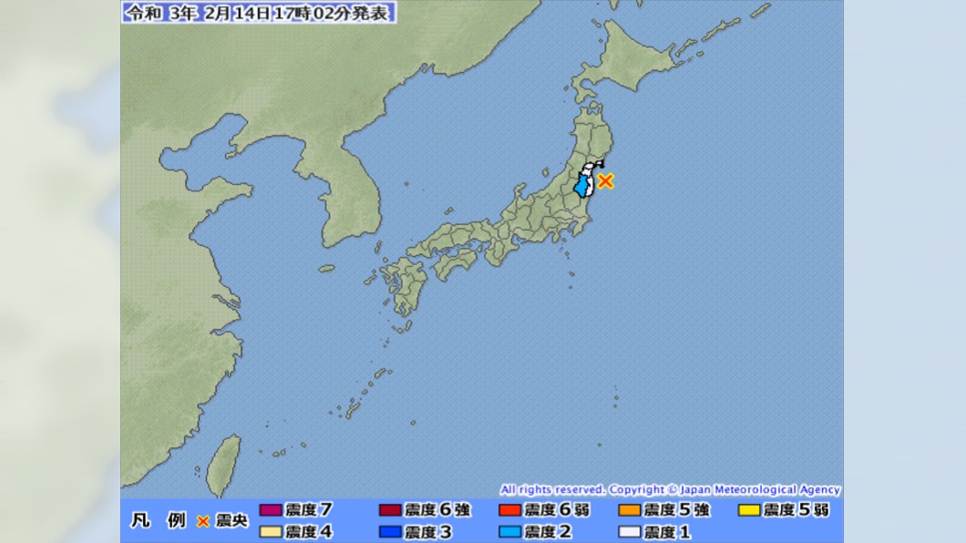 日本福島30分鐘內連兩震。（圖／日本氣象廳）