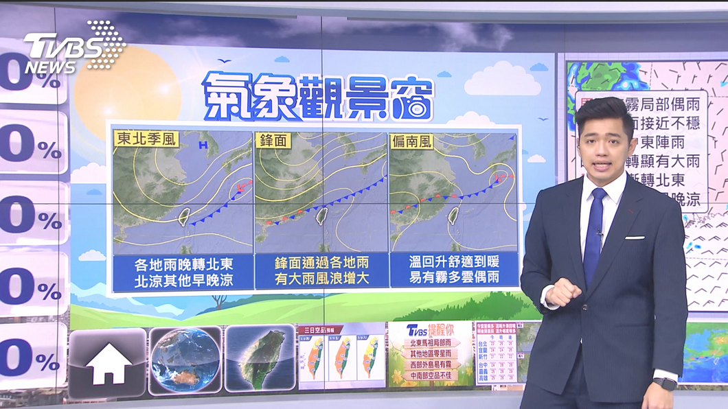 Photo/TVBS South China rain area moves eastward!  The eastern part of the mountainous area is cool with rain and the temperature rises, and the western part is densely foggy