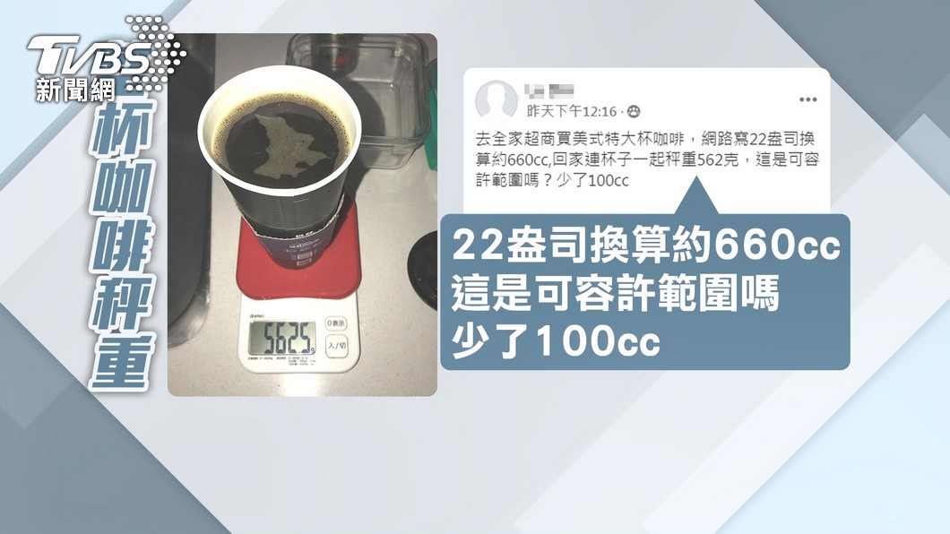 22oz咖啡 重562g 疑少給物理老師 算法錯 容量 盎司 秤重 Tvbs新聞網