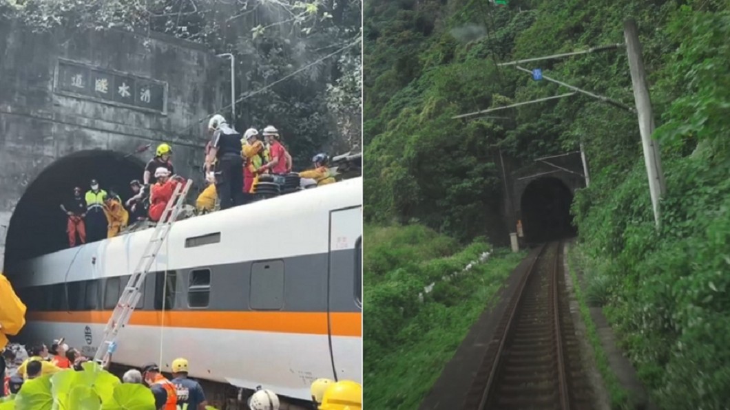 台鐵太魯閣列車疑似撞上墜落工程車而出軌。（圖／TVBS、翻攝自《臺灣交通鐵道影像 台湾の鉄道映像 》YouTube）