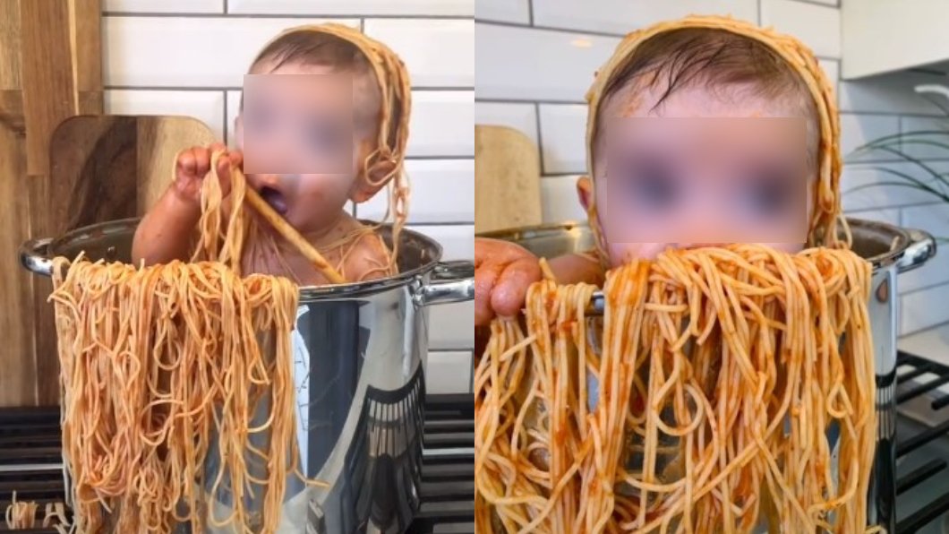 亞當在湯鍋裡沐浴義大利麵的影片吸引千萬網友觀看。（圖／翻攝自adams_food TikTok）