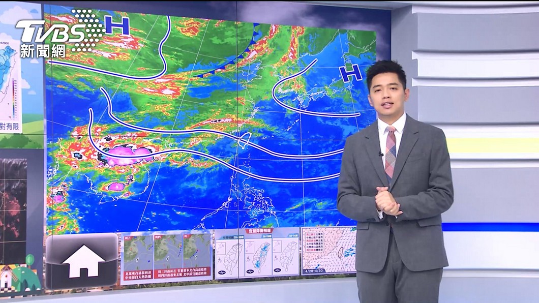 Photo/TVBS Sunny temperature rise, afternoon rain in mountainous area near the front, northeast turns to wet and rainy