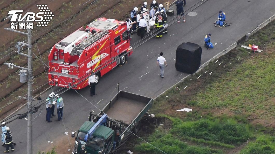 事發現場。（圖／達志影像美聯社） 日本貨車駕駛酒駕衝撞小學生路隊　釀2死3重傷悲劇