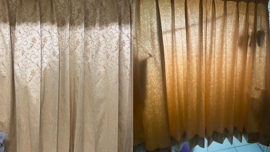 女網友分享房東幫忙挑的窗簾，像告別式會出現的樣式。（圖／翻攝自爆廢公社臉書）