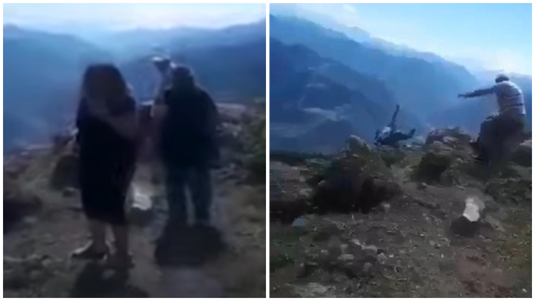 土耳其一名老婦突然墜落山崖下不幸慘死，過程正好被女婿拍了下來。（圖／翻攝自推特milliyet.com.tr）