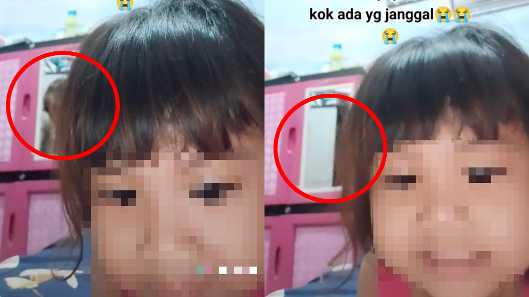 印尼一名女童日前錄下恐怖瞬間，鏡中疑出現無臉女子，下秒就飄移消失在畫面中。（圖／翻攝自medinaninayara TikTok）