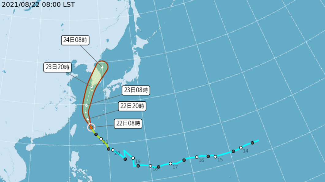 今年第12號颱風奧麥斯路徑潛勢圖。（圖／氣象局）