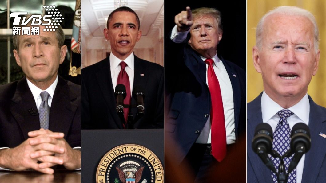 阿富汗戰爭經歷美國4位總統任期，小布希、歐巴馬、川普、拜登（左至右）。（圖／達志影像美聯社、路透社）