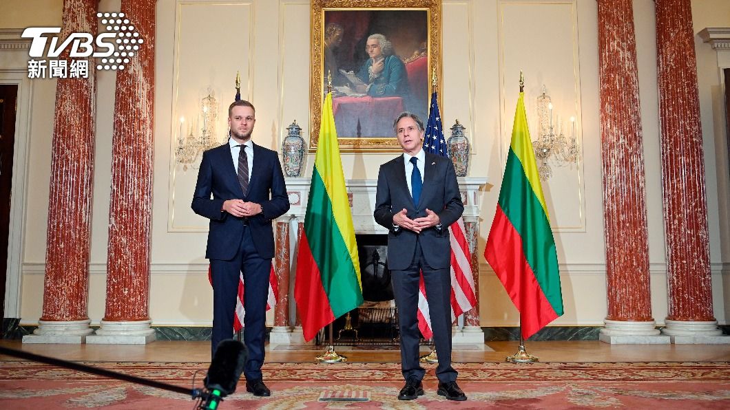 美國務卿布林肯與立陶宛外長會晤。（圖／達志影像美聯社）