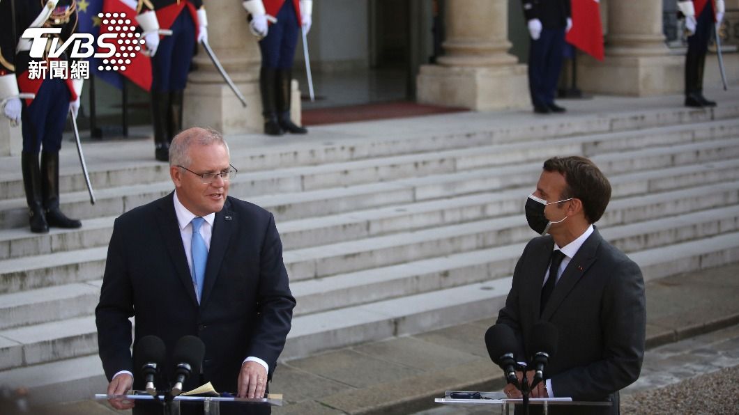 澳總理莫里森與法總統馬克洪今年6月曾會面。（圖／達志影像美聯社）