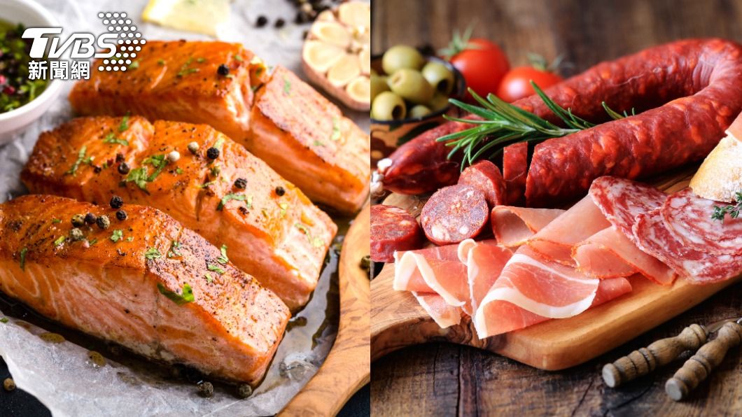 鮭魚、臘肉及火腿屬於同類食物，不過鈉含量差異大。（示意圖／shutterstock達志影像）