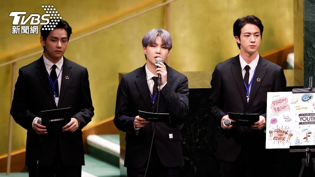 BTS成員輪流致詞。（圖／AP） BTS任南韓特使　現身聯合國「別把未來想得太黑暗」
