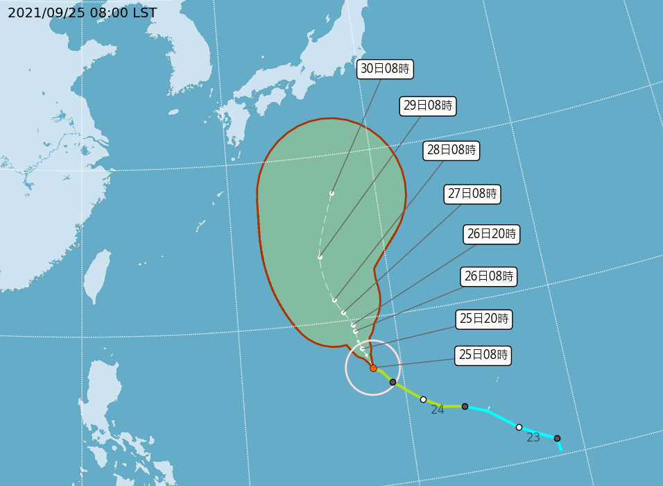 氣象局公布颱風預測路徑。（圖／中央氣象局）