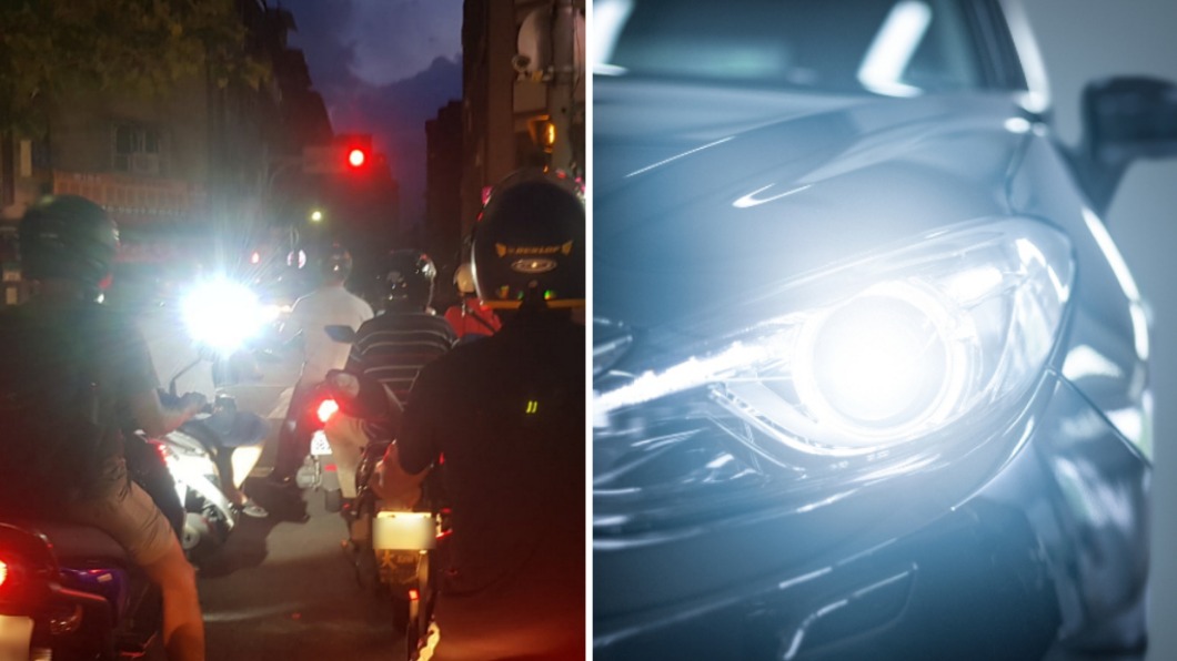網友表示，路上車輛的車頭燈讓他眼睛相當不舒服。（圖／shutterstock達志影像、翻攝自臉書社團「爆怨公社」）