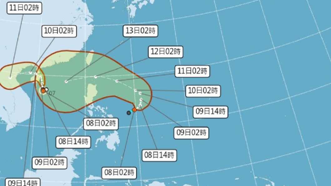 「獅子山」颱風生成，「圓規」將接力成颱。（圖／中央氣象局）