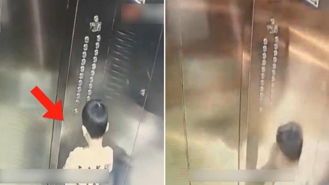 男童在電梯內撒尿導致電線短路爆炸。（合成圖／翻攝自山海視頻微博）