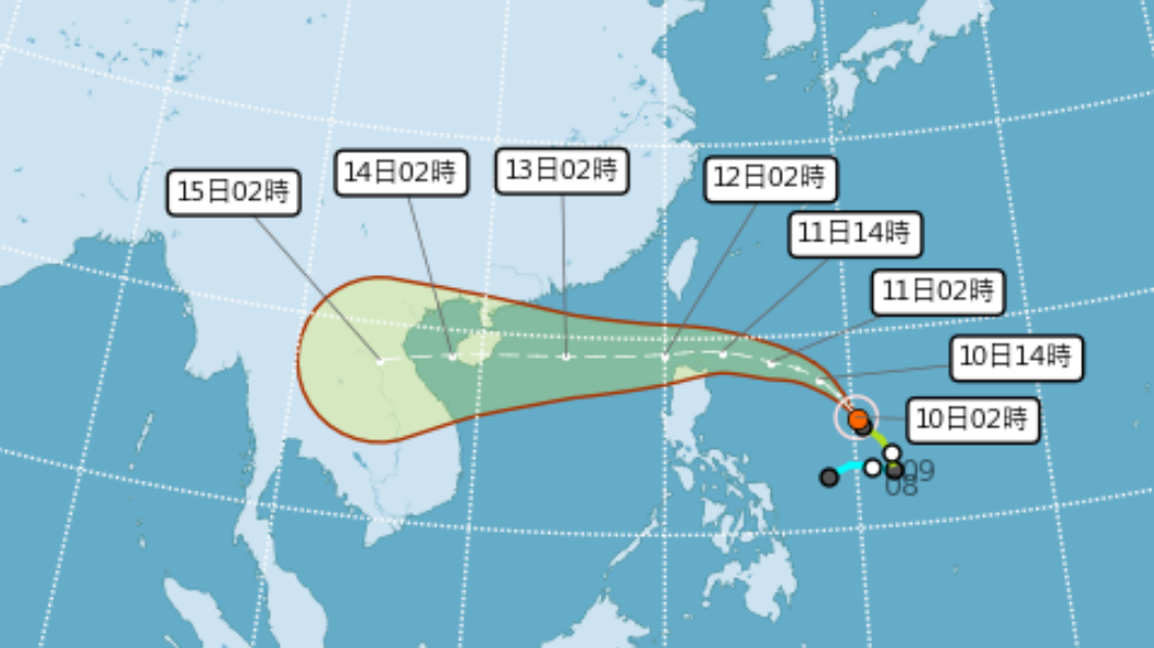  圓規颱風的外圍環流明日將帶來雨勢。（圖／氣象局）
