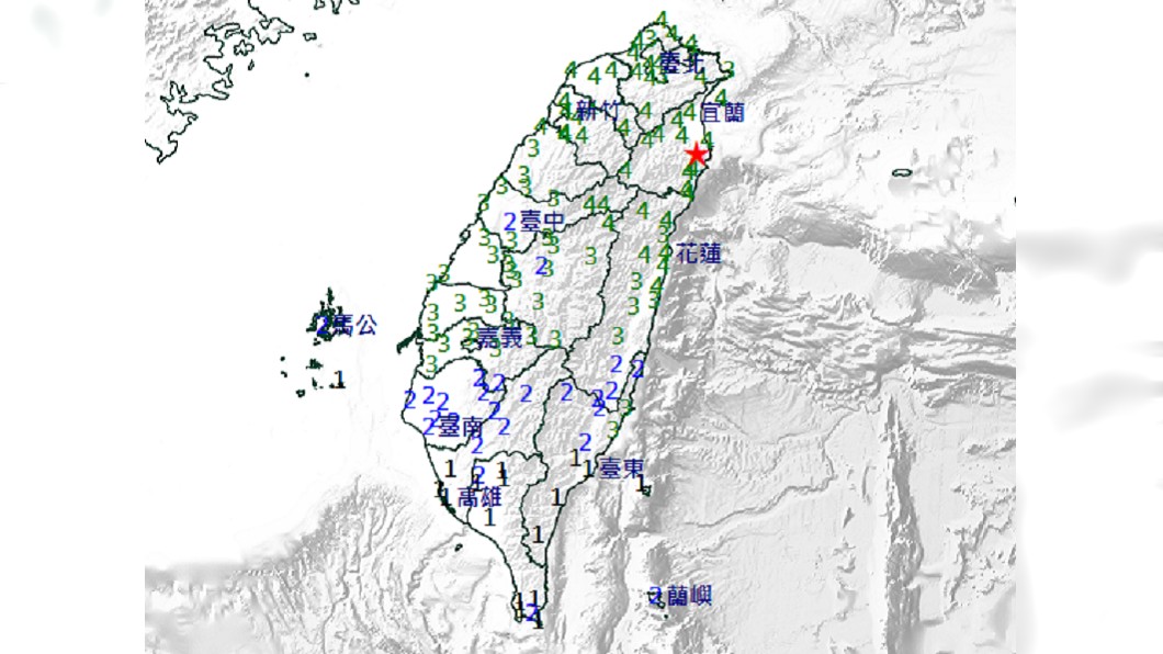 今下午接連發生2次有感地震，幾乎半個台灣震度都達3至4級。（圖／中央氣象局） 人體地震儀？專家秒發「2字神預測」　鄉民跪喊：太強