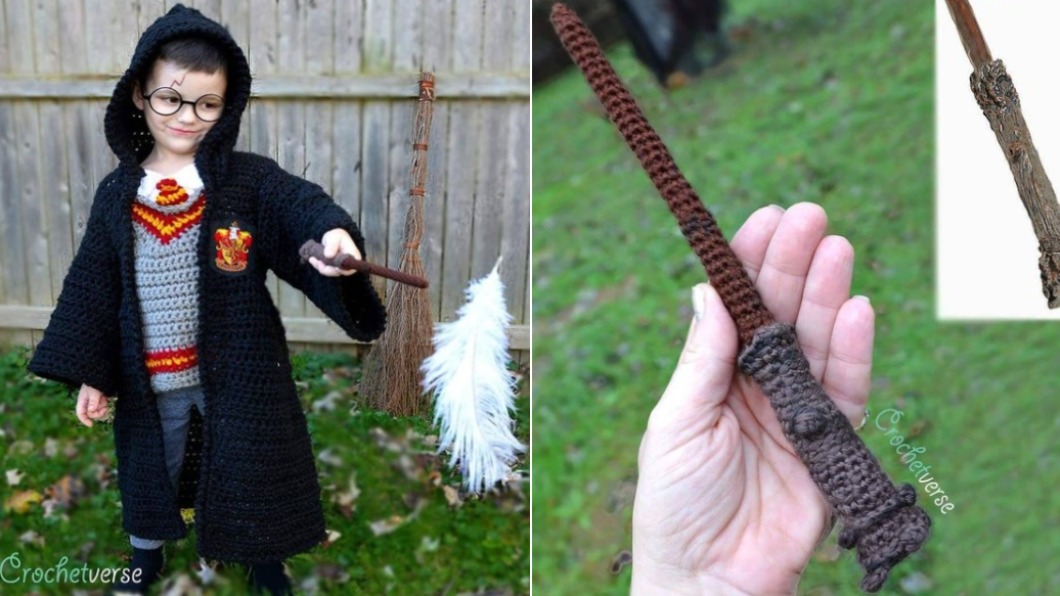 史黛芬妮幫孩子做出整套哈利波特戲服，連手中的魔杖也是由針線織出。（圖／翻攝自Crochetverse 推特 @crochetverse）