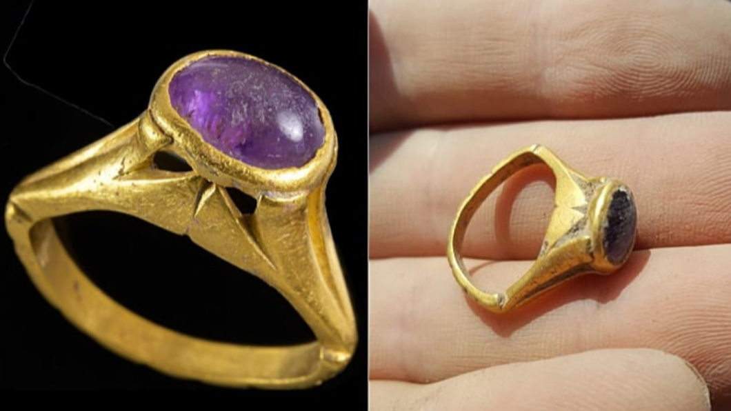 以色列在考古過程中發現一枚有特殊功能的「紫金戒」。（圖／翻攝自חדשות 13 推特 @newsisrael13）