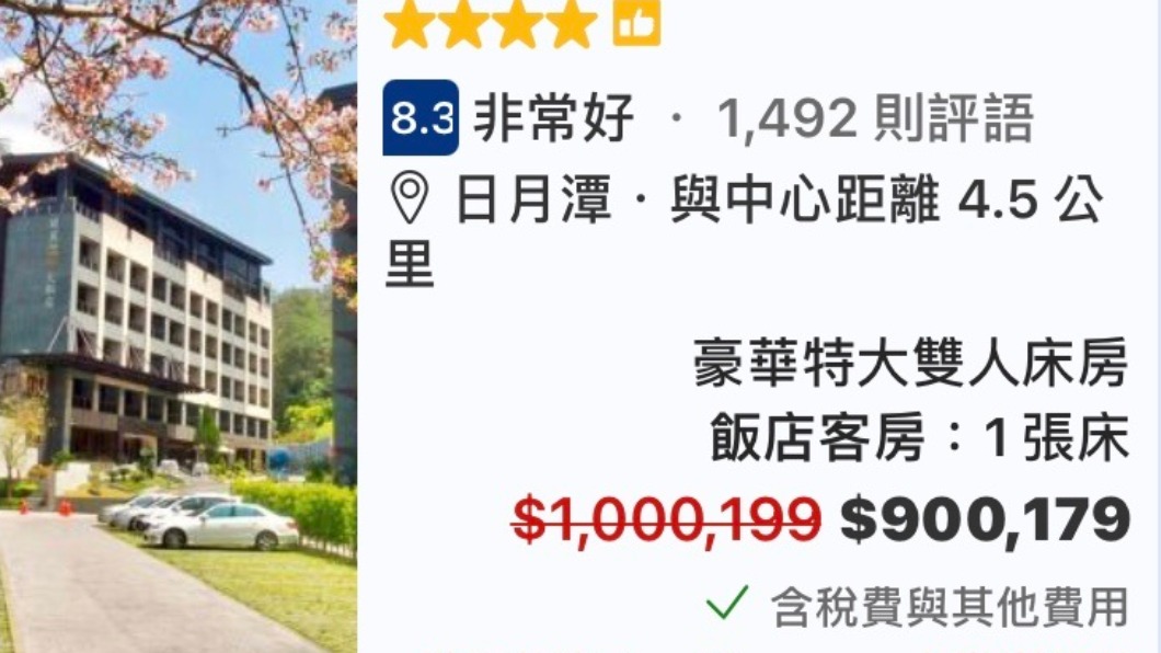 日月潭的飯店出現百萬房價。（圖／翻攝自PTT八卦板）