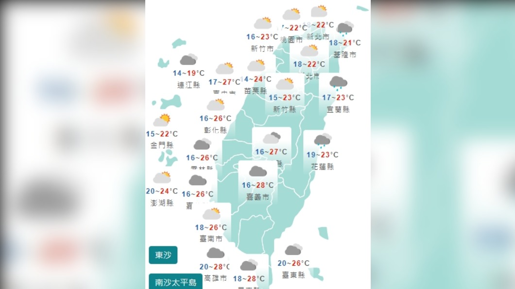 圖／中央氣象局 今回溫轉雨！下周二近「冷氣團」再襲　北部降溫至14度
