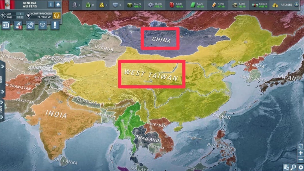 德國知名手遊廣告直接將中國大陸標成西台灣。（圖／翻攝自臉書）