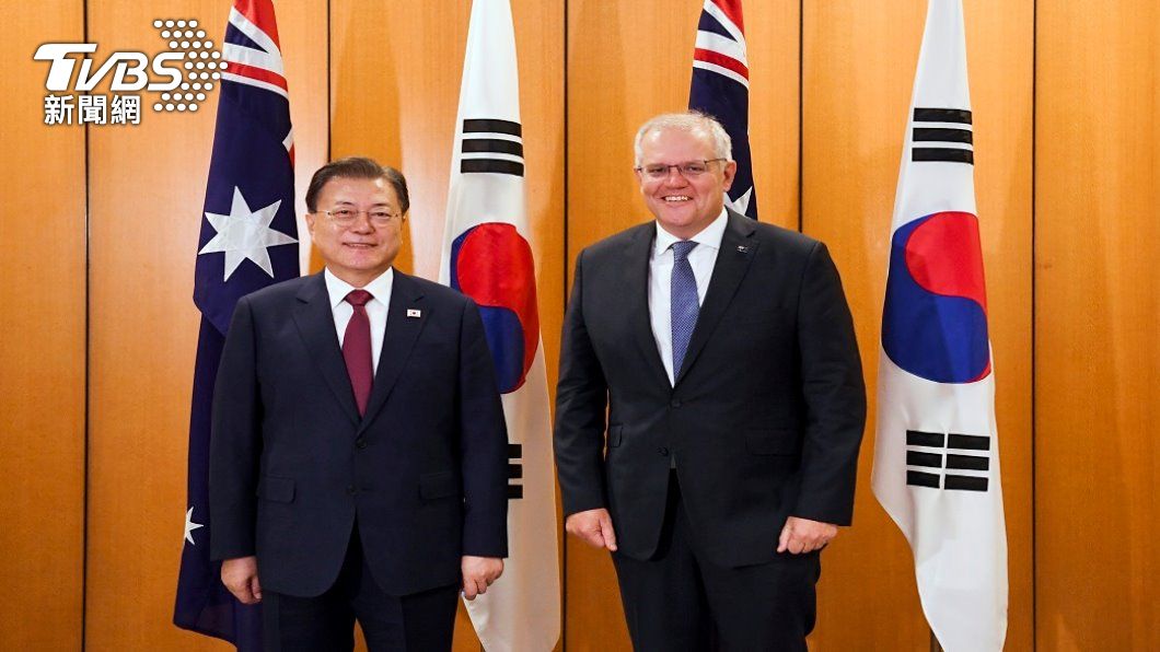 南韓總統文在寅和澳洲總理莫里森。（照片來源：AP）