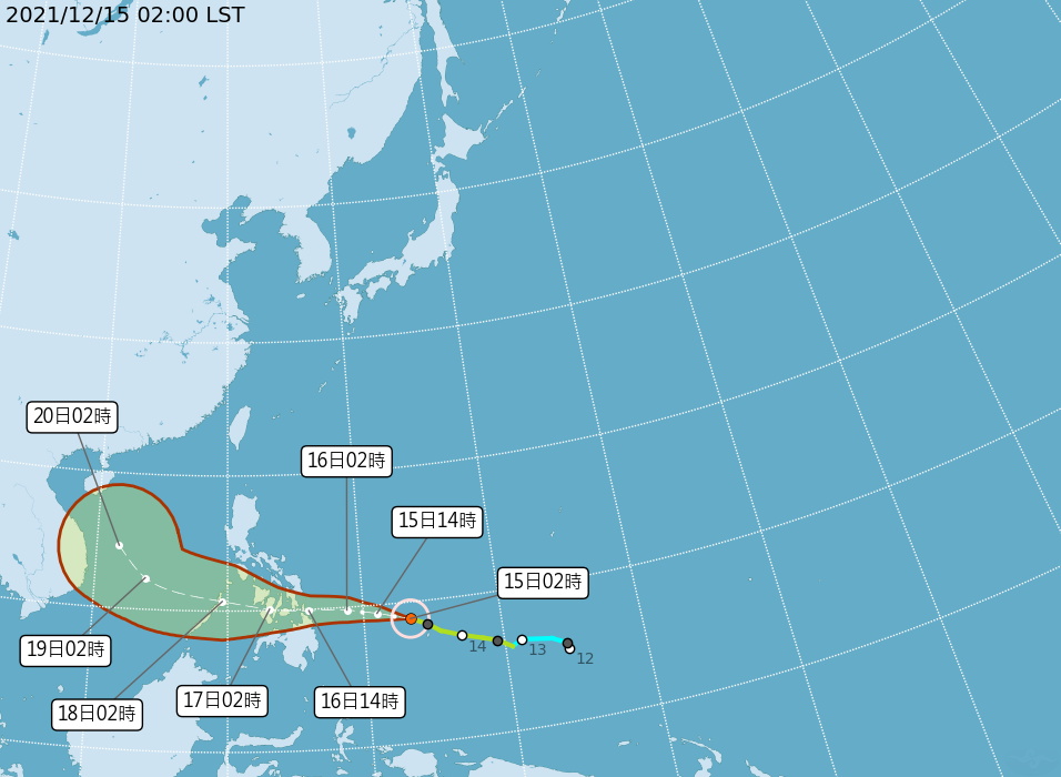 The latest path forecast of typhoon "Rey".  (Photo/Central Meteorological Bureau) Rey turns to Taiwan for fear of a giant turnaround!  The rain time is out, and the day is freezing down 11 degrees