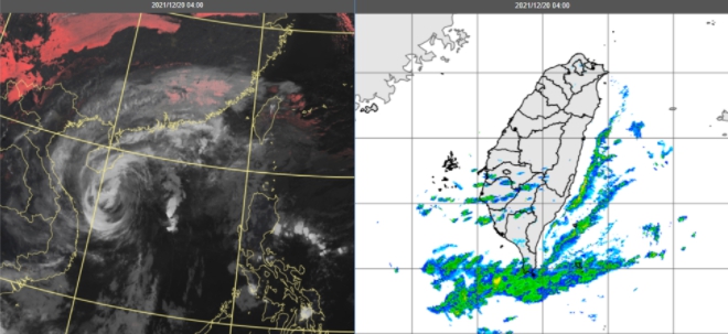 中颱「雷伊」颱風眼消失，雲層即將籠罩台灣。（圖／中央氣象局） 直逼寒流！今濕涼3天　下波冷空氣「恐剩12度」時間曝