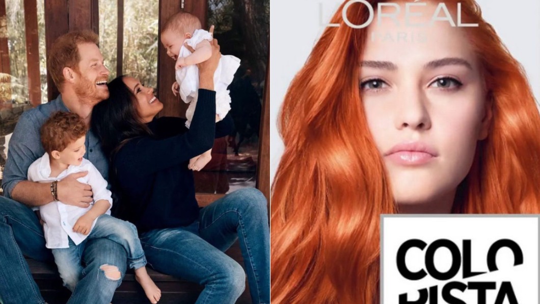 哈利發耶誕賀卡，髮色成為網友關注焦點。（圖／翻攝自@alexilubomirski Instagram、L’Oréal Paris） 哈利基因太強！全家福曝光1小時　紅髮染劑登熱搜