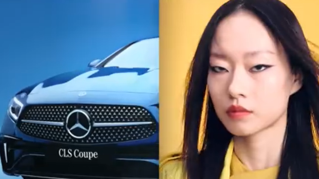 賓士廣告女模的丹鳳眼在中國大陸引發爭議。（圖／翻攝自微博）