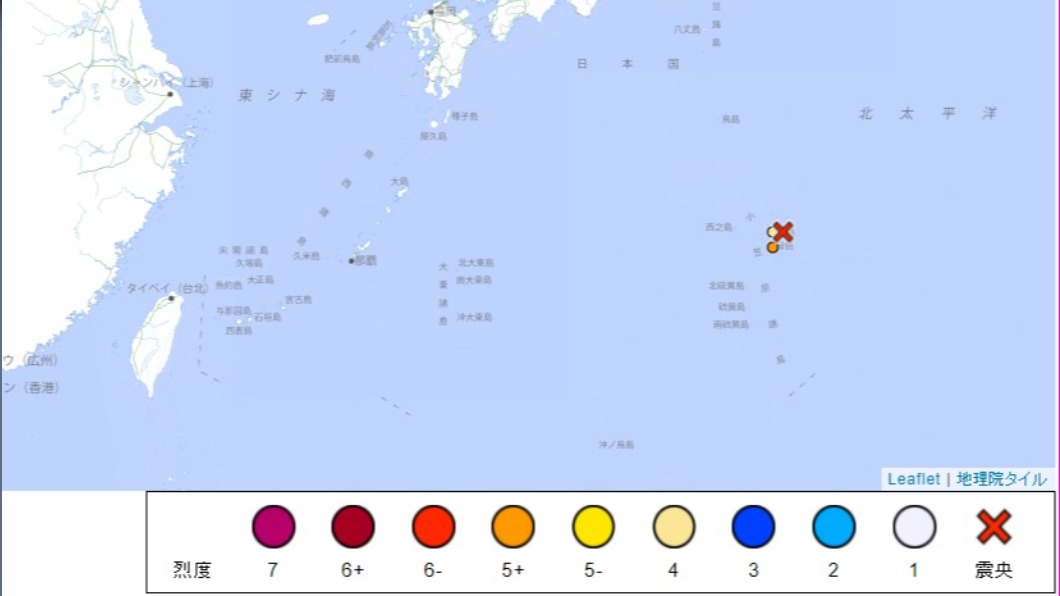 日本小笠原群島4日發生芮氏規模6.3地震，最大震度5強。（圖／翻攝自日本氣象廳）