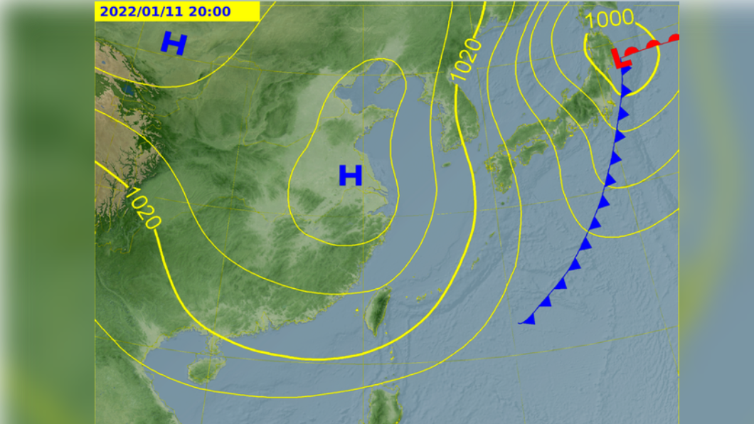 明天晚上將有冷氣團南下。（圖／中央氣象局） 挑戰入冬新低溫！強烈冷氣團攻台「這天探9度」今晚轉雨