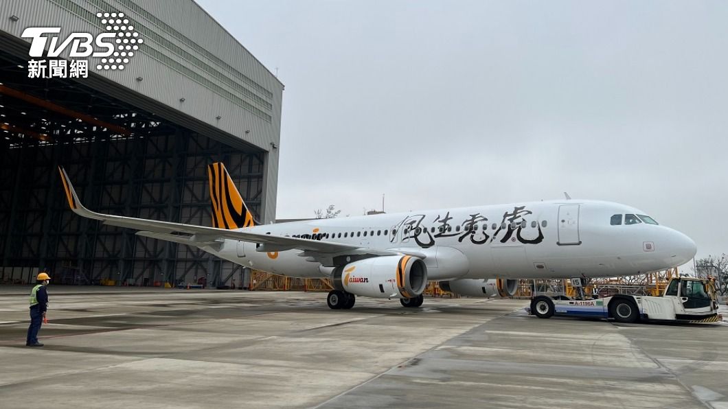 虎航迎接首個虎年，特地在機身編號B-50015的航機彩繪上「虎虎生風」四字。（圖／虎航提供）