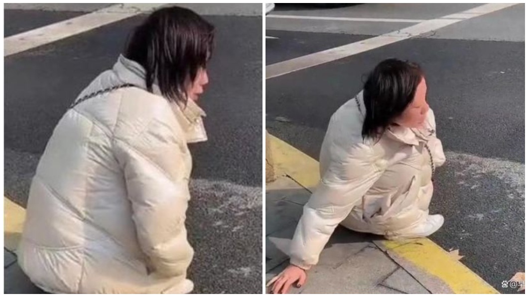 廣東一名短髮妹酒醉倒在路邊醒來後發現自己褲子不見了。（合成圖／翻攝自小松社會趣聞）