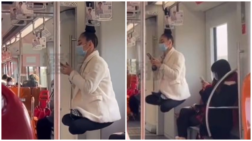 有網友在上海地鐵車廂內看到一名「神燈女」。（圖／翻攝自瀟湘晨報）